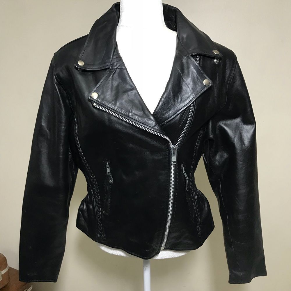 Hoy Leather Black Riding Leather Motorcycle Women Jacket by Hot Leathers sz M